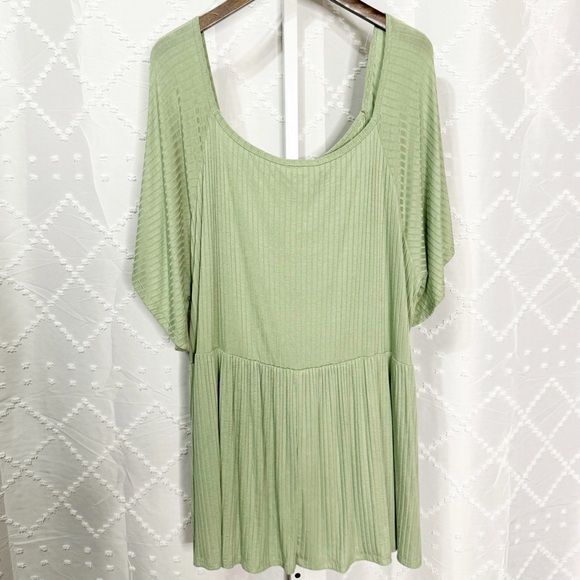 👀 357. Haptics Ribbed Babydoll Tunic 3X – Sage Green Flutter Sleeve Top NWT - Picture 5 of 8